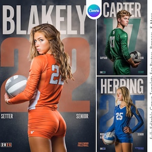 Volleyball Poster Canva Template | Senior Night Banner, Custom Poster, Sports Photography, Player Card, & Memory Mate for Volleyball Teams