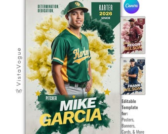 Modello Canva per poster di baseball / Banner, biglietti, poster e supporti per ricordi personalizzati / Fotografia sportiva / Squadra di baseball