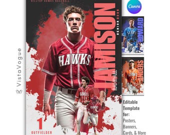 Baseball Poster Template | Editable in Canva | Custom Baseball Card, Senior Poster, Baseball Banner, & Memory Mate | Sports Photography