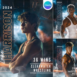 Wrestling Poster Canva Template | Senior Sports, Custom Poster, Sports Banner, Wrestling Background Photo | Photoshop Template Alternative