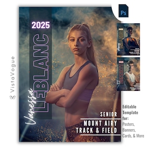 Track & Field Photoshop Template For Custom Posters and Banners | Editable Digital Track Background |  Sports Poster, Senior Banner | PSD