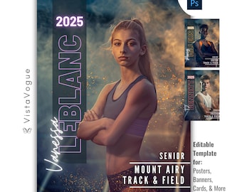 Track & Field Photoshop Template For Custom Posters and Banners | Editable Digital Track Background |  Sports Poster, Senior Banner | PSD
