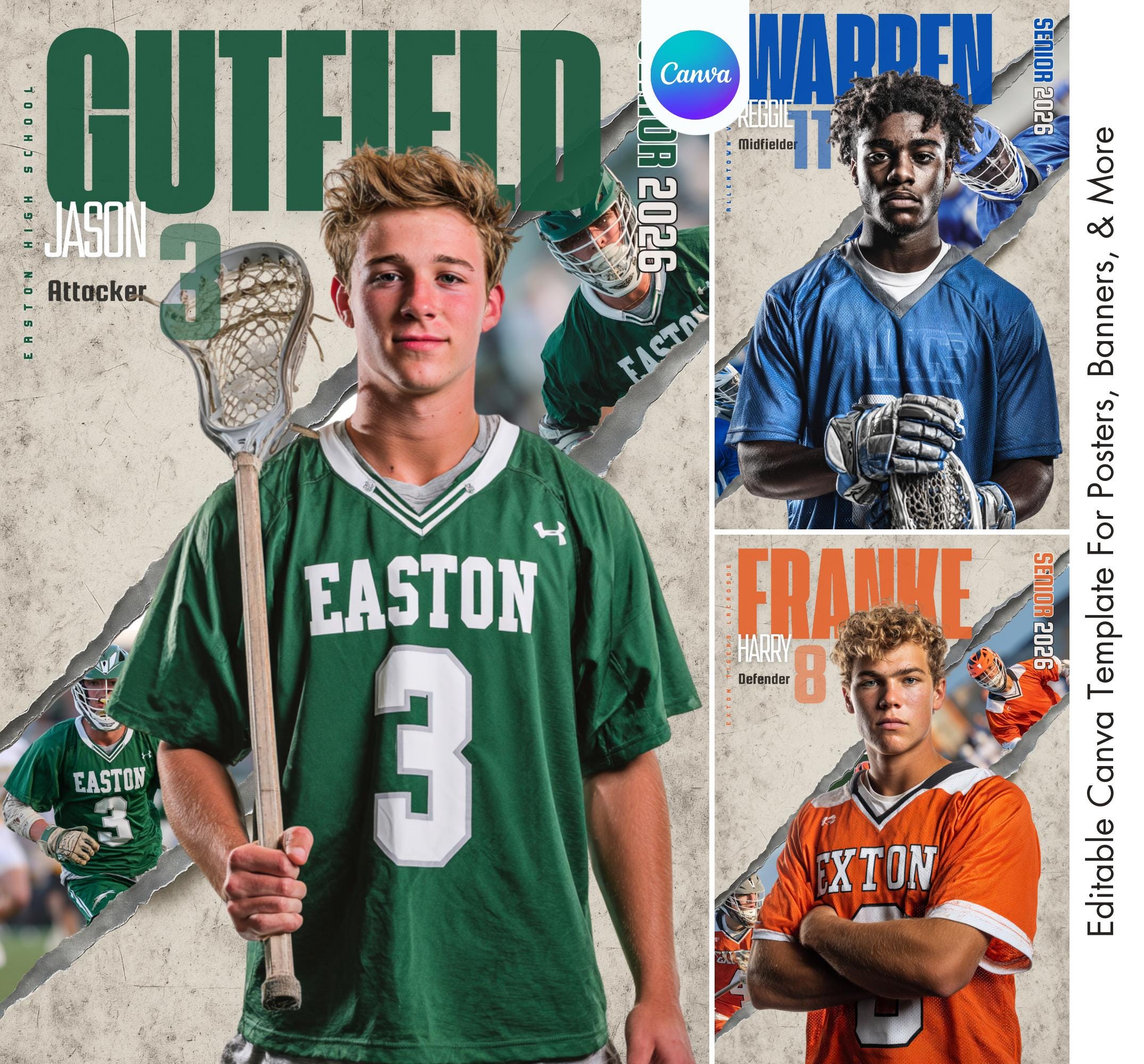 Lacrosse Poster Canva Template | Senior Lacrosse Banner, Lacrosse Card, Memory Mate, Custom Sports Poster, Senior Night | Lacrosse Backdrop
