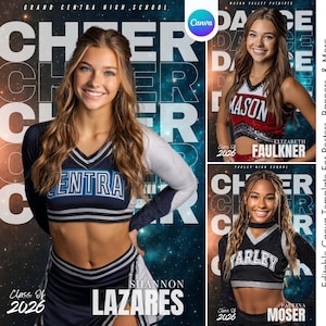 Cheer Poster Canva Template | Custom Cheer Banner, Dance Poster, Senior Sports Poster, Memory Mate | Cheerleader & Dancer Digital Background