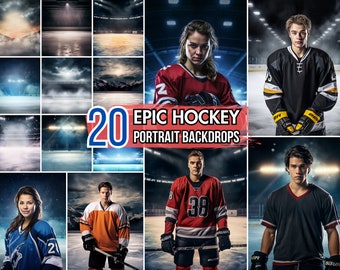 20 Epic Hockey Rink Digital Photo Backgrounds | Backdrop for Sports Photography, Banner, Senior Portrait, Poster | Ice Rink Template PNG