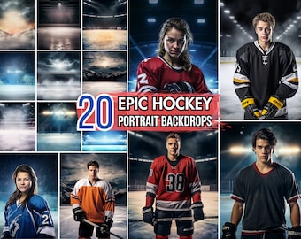 20 fundos de fotos digitais épicas para pistas de hóquei | Pano de fundo para fotografia de esportes, banner, retrato sênior, pôster | Modelo de pista de gelo PNG