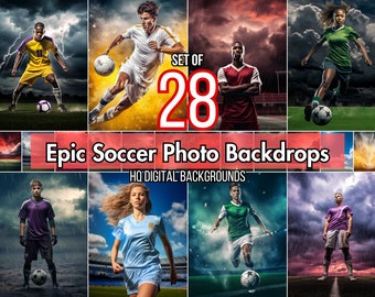 28 Fondali digitali di calcio epici per fotografia sportiva / Sfondo di calcio per banner di calcio, sport scolastici e foto di ritratti senior PNG