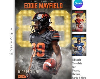 Football Poster Template | Editable in Canva | Custom Sports Poster, Banner, Senior Night, Memory Mate & Cards | Football Background