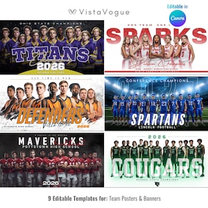 9 Sports Banners Template Bundle | Editable in Canva | Team Poster Templates | Football, Basketball, Baseball, Wrestling, Lacrosse, Softball