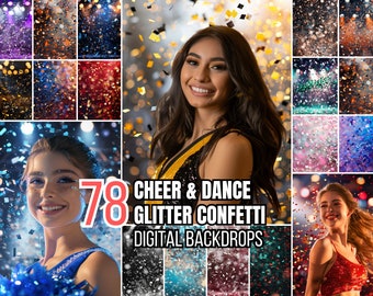 78 décors numériques de confettis scintillants Cheer & Dance | Pour affiche pour seniors, banderole sportive, compagnon de la mémoire, conception d'acclamation, toile de fond de sport scolaire