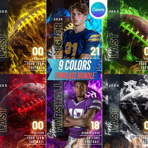 9 farbiges Feuer Fußball Canva Template Bundle | Feuriger Fußball-Hintergrund für individuelles Senioren-Sportposter, Sportbanner, Spieler-Fußballkarte
