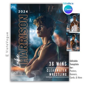 Wrestling Poster Template | Editable in Canva | Custom Poster, Sports Banner, Senior Night | Wrestling Background image 1