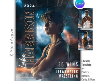 Wrestling Poster Template | Editable in Canva | Custom Poster, Sports Banner, Senior Night | Wrestling Background