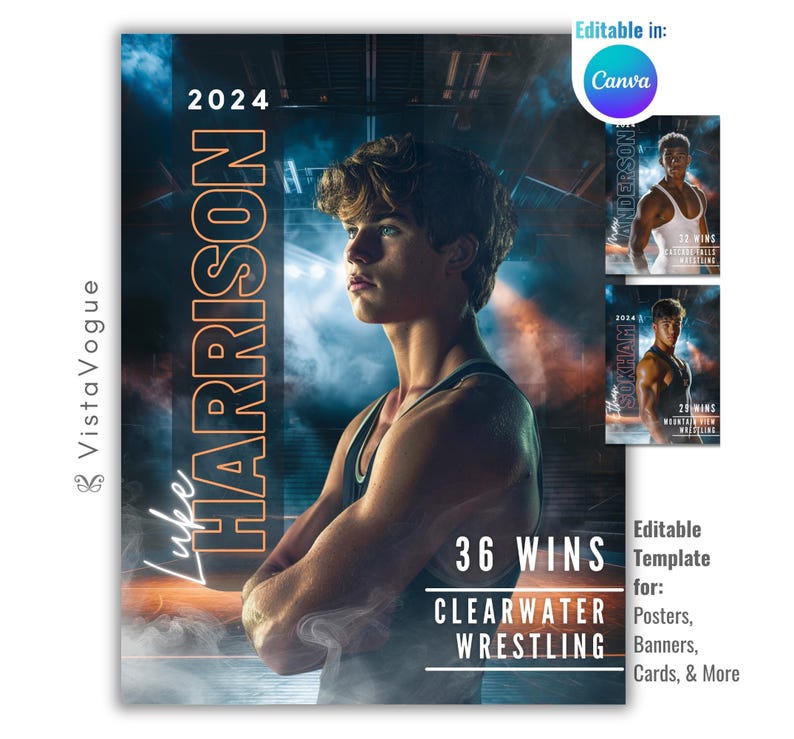 Wrestling Poster Template | Editable in Canva | Custom Poster, Sports Banner, Senior Night | Wrestling Background image 1