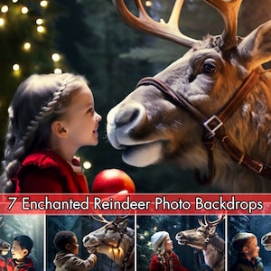 7 Enchanting Reindeer Digital Christmas Backdrop for Holiday Photos | Xmas Background for Photography | Christmas Card Photoshoot Background