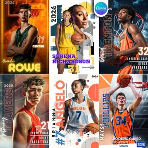 8 Basketball Leinwand Vorlage Bundle | Für ältere Sportposter, Basketballkarten, benutzerdefinierte Poster, Spielerkarten, Sportbanner und Backdrops