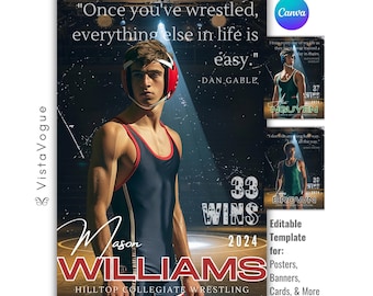 Wrestling Poster Template | Editable in Canva | Senior Sports Posters, Custom Banner, Memory Mates, Vintage Backdrop