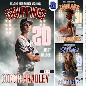 Sport Poster Photoshop Vorlage | Benutzerdefinierte Senior Banner, Baseballkarten, Basketball Kulissen, Fußball Poster Hintergrund | PSD-Datei