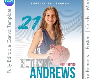 Senior Sports Banner Canva Template | For Customizable Basketball, Baseball, & Football Background | School Team Poster, Card, Memory Mates