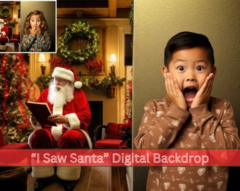 Santa Claus Digital Photo Backdrop | I Saw Santa Holiday Photography Scene for Cute Christmas Photo Ideas | Funny Christmas Card Background