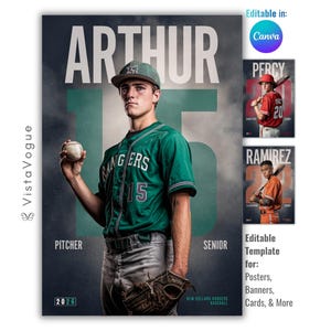 Baseball Poster Template | Editable in Canva | Player Card, Sports Banner, Senior Night, Memory Mate Backdrop | Digital Baseball Background
