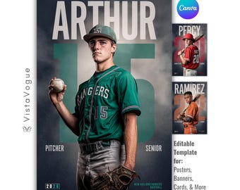 Baseball Poster Canva Template | Editable Backdrop for Player Card, Sports Banner, Senior Night, Memory Mate | Digital Background