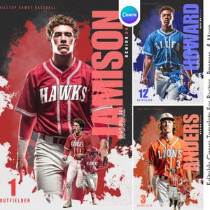 Modello Canva per baseball / Carta da baseball personalizzata, poster di baseball per senior, striscione da baseball e Memory Mate / Fotografia sportiva / Squadra di baseball