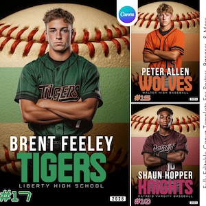 Modelo de beisebol Canva | Pôster esportivo personalizado, banner de jogador, cartão de beisebol, companheiros de memória e noite de formatura | Cenário digital de time de beisebol