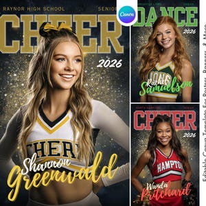 Cheerleading Poster Canva Template | Dance Poster, Cheer Banner, Memory Mate, Senior Night Banner, Cheerleader Poster | Digital Background