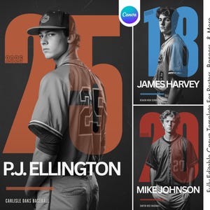 Modelo de pôster de beisebol Canva | Banner esportivo personalizado, pôster para a noite de formatura, modelo de cartão de jogador e companheiro de memória | Fundo digital de beisebol
