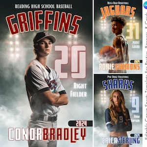 Sports Poster Canva Template | Custom Senior Banners, Baseball Cards, Basketball Backdrops, Football Background | Photoshop Alternative