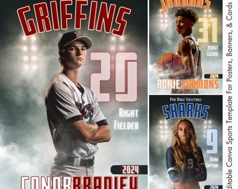 Sports Poster Canva Template | Custom Senior Banners, Baseball Cards, Basketball Backdrops, Football Background | Photoshop Alternative