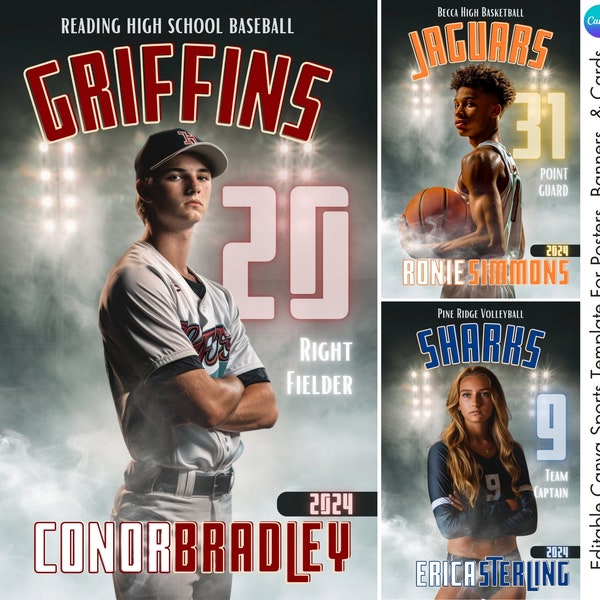 Sports Poster Canva Template | Custom Senior Banners, Baseball Cards, Basketball Backdrops, Football Background | Photoshop Alternative