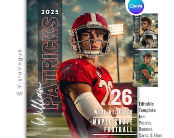 Football Poster Template | Editable in Canva | Sports Background & Digital Backdrop For Senior Sports Posters, Memory Mates, Banners, Cards