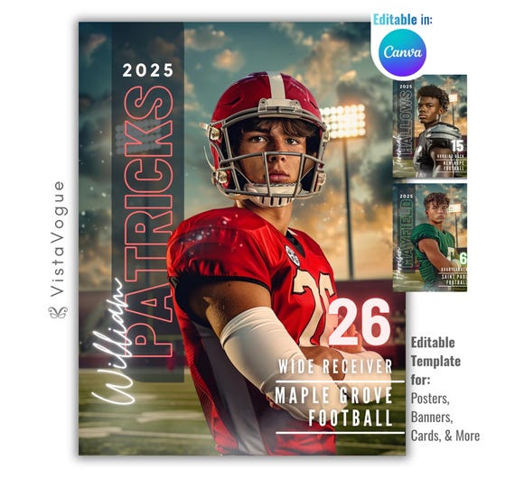 Football Poster Canva Template | Editable Sports Background & Digital Backdrop For Senior Sports Posters, Memory Mates, Banners, Cards