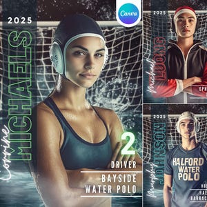 Modelo de Canva de Polo Aquático | Fundo Digital de Polo Aquático para Pôster de Esportes Sênior, Pôster Personalizado, Banner Esportivo, Companheiros de Memória, Cartão Esportivo