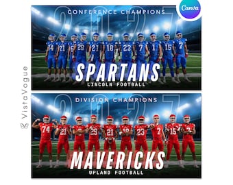 Football Team Banner Template | Editable in Canva | Digital Background For Poster, Banner, Memory Mate, Card | Team Photo Digital Backdrop