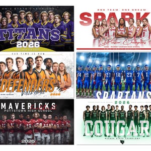 Pacote com 9 Modelos de Banners Esportivos do Canva | Modelos de Cartazes de Times para Futebol Americano, Basquete, Beisebol, Luta Livre, Lacrosse, Softbol e Mais