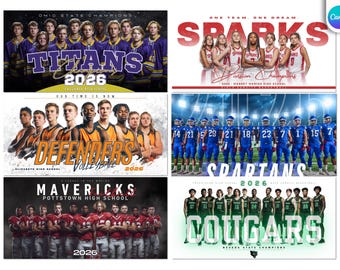 9 Sports Banners Canva Templates Bundle | Team Poster Templates for Football, Basketball, Baseball, Wrestling, Lacrosse, Softball & More