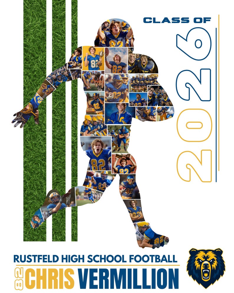 Football Photo Collage Template Editable in Canva Grad Gift, Senior