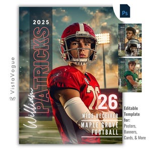 Football Poster Photoshop Template | Sports Background & Digital Backdrop For Senior Sports Poster, Memory Mate, Football Banner, and Cards