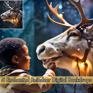 5 Holiday Reindeer Digital Photo Backdrops | Perfect for Kids Christmas Background | Magical Xmas Photography & Christmas Card Backgrounds