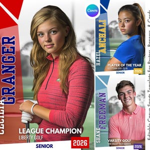 Golf Poster & Banner Canva Template | Golfer Background For Custom Poster, Senior Night Banner, and Memory Mates | Non-Photoshop Template