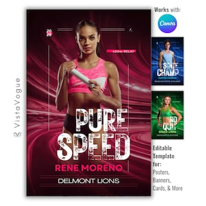 Track & Field Poster Template | Editable in Canva | Sprinter, Cross Country, Relay, Marathon | Custom Digital Sports Photography Backdrop