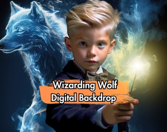 Wizard's Wolf Digital Photography Backdrop | Magic Wizard Background for Portraits, Spell-Themed Photography, & Enchanting Photoshoots