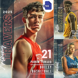 Modelo de pôster de basquete para Photoshop | Fundo digital PSD | Pôster esportivo, banner sênior, companheiro de memória, fundo de cartão de basquete personalizado