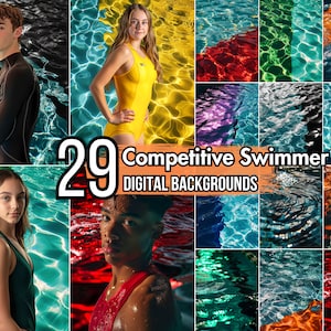 29 arrière-plans numériques de piscine | Photographie sportive et toiles de fond pour portraits sportifs scolaires | Photos seniors | Photos de nageurs de compétition