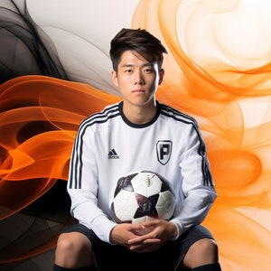 May include: A young person wearing a white soccer jersey with black stripes and a black and white soccer ball. The jersey has the word "adidas" and a letter "P" on the front. The person is sitting with the soccer ball in their lap.