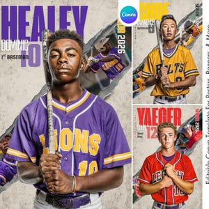 Modello Canva per poster di baseball / Carta da baseball, striscione sportivo senior, poster personalizzato, Memory Mate / Sfondo digitale / Regalo di laurea per la squadra