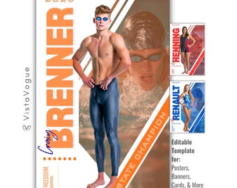Swimming Poster Template | Editable in Canva | Custom Banners, Posters, Cards, Memory Mates, Senior Night | Swimmer Backdrop